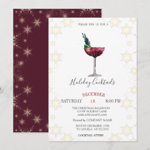 Holiday Cocktails Snowflakes Company Christmas Invitation