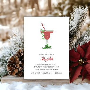 Holiday Coctails Festive Christmas Party Red Invitation