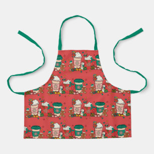 Holiday Coffee Red Kids Apron with Green Strap