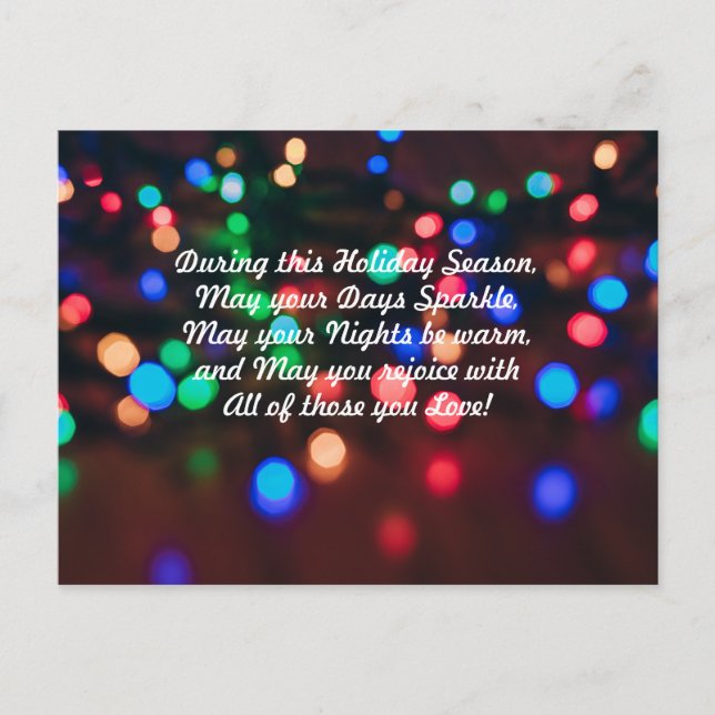 Holiday Colourful Sparkling Lights with Poem Postcard (Front)