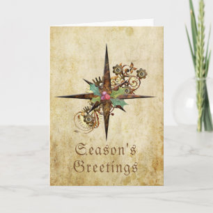 Holiday Compass Star Steampunk Customisable Card