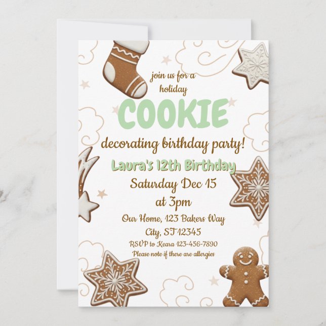 Holiday Cookie Decorating Birthday Party Invitation (Front)