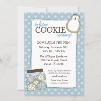 Holiday Cookie Exchange Blue Polka Dot Invitations