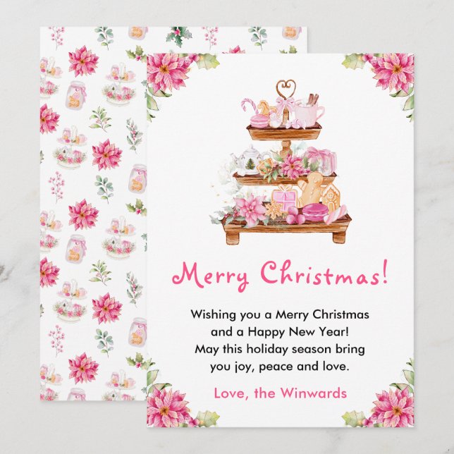 Holiday Cookies and Cocoa Pink Merry Christmas Card (Front/Back)