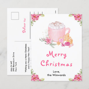 Holiday Cookies and Cocoa Pink Merry Christmas Postcard