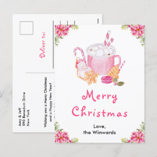 Holiday Cookies and Cocoa Pink Merry Christmas Postcard