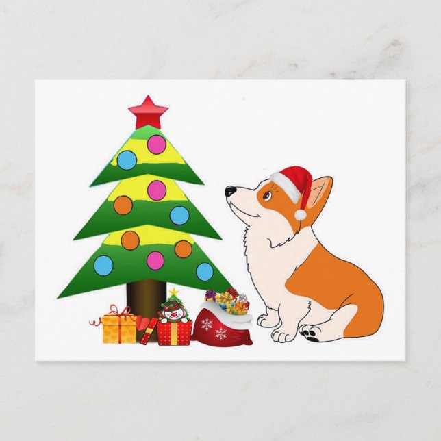 Holiday Corgi Cartoon with Tree (Front)