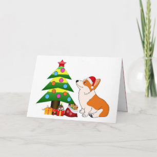 Holiday Corgi Cartoon with Tree Card