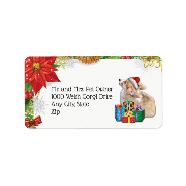 Holiday Corgi Puppy with Presents Label (Front)