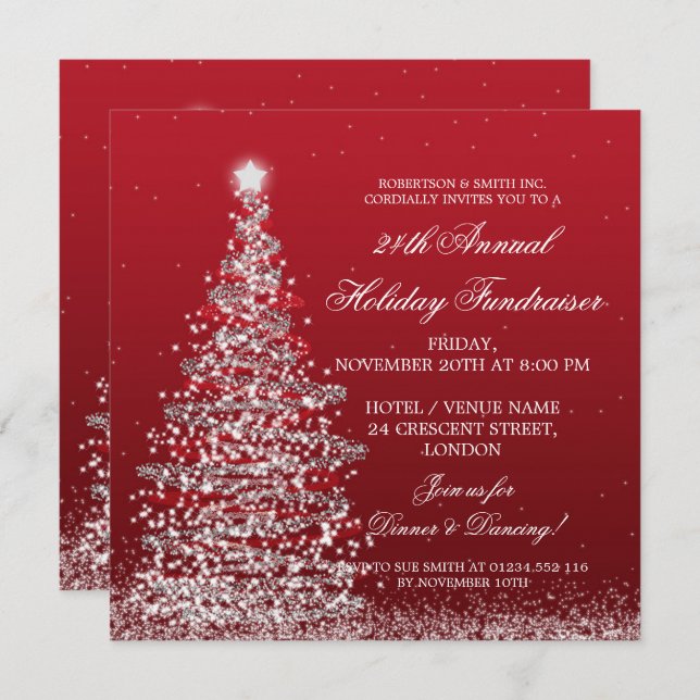 Holiday Corporate Fundraiser Gala Silver & Red Invitation (Front/Back)