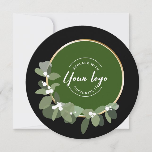 Holiday Corporate Modern Wreath Green Custom Logo Card (Front)