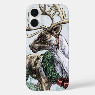 "Holiday Courier" Christmas Reindeer Art iPhone 16 Case