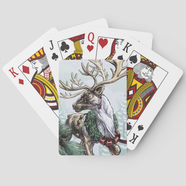 "Holiday Courier" Christmas Reindeer Art Playing Cards (Back)