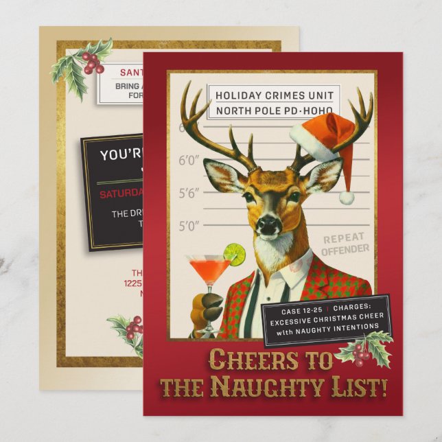 Holiday Crimes Unit – Reindeer Repeat Offender Invitation (Front/Back)