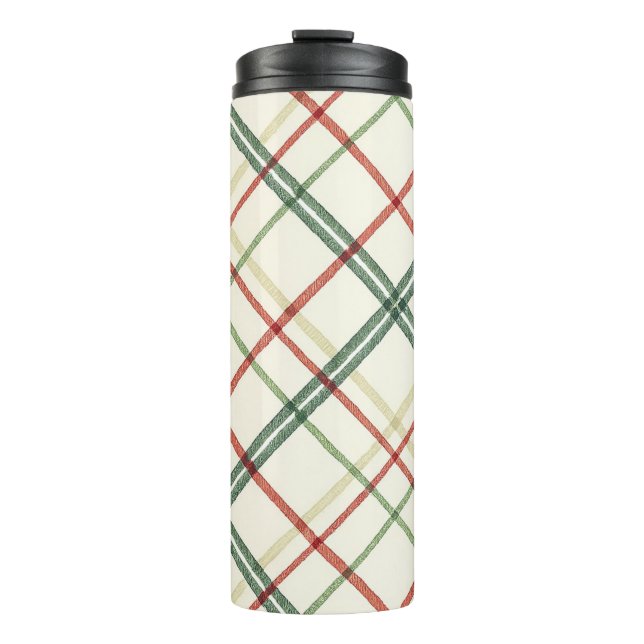 Holiday Crosshatch Plaid Red Green Gold Thermal Tumbler (Front)