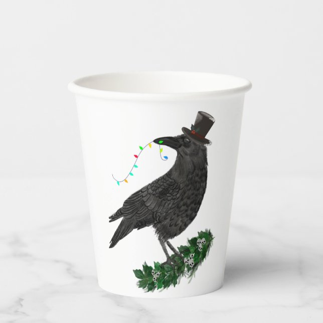 Holiday Crow with Top Hat Paper Cups (Front)