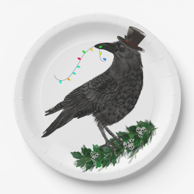 Holiday Crow with Top Hat Paper Plate (Front)