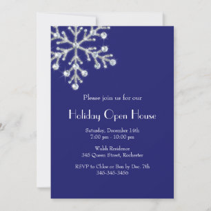 Holiday Crystal Snowflake Open House (indigo) Invitation