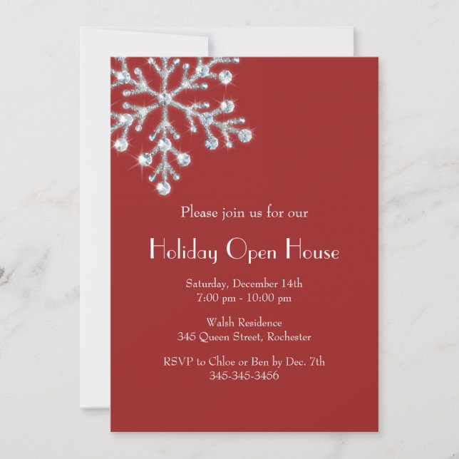 Holiday Crystal Snowflake Open House (red) Invitation (Front)