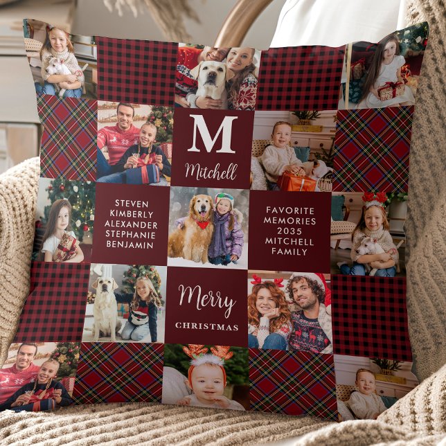 Holiday Custom Patchwork Plaid Family 15 Photos Cushion (Creator Uploaded)