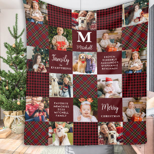 Holiday Custom Patchwork Plaid Family 15 Photos Fleece Blanket