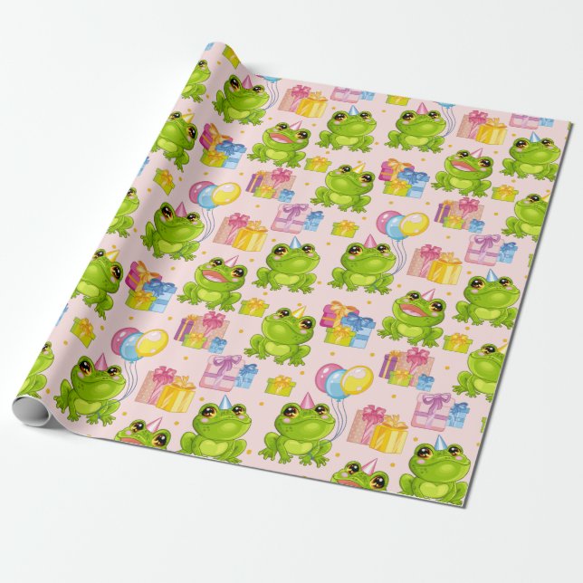 Holiday cute cartoon frog wrapping paper (Unrolled)