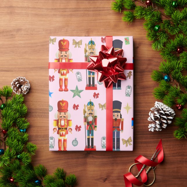 holiday cute Nutcracker pattern pink Wrapping Paper (Holiday Gift)