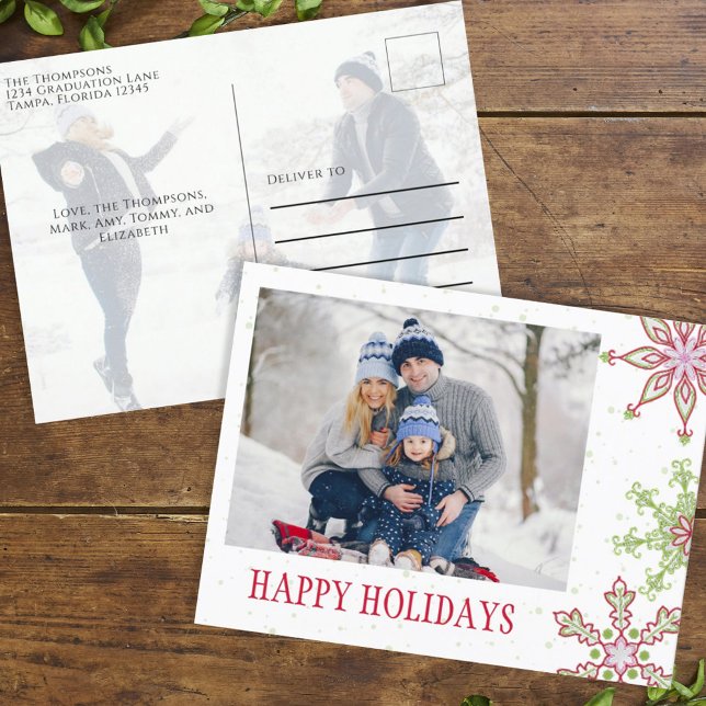 Holiday Cute Snowflake Whimsical Colorful 2 Photo (Christmas whimsical cute colorful snowflakes photo postcard. )