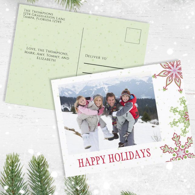 Holiday Cute Snowflake Whimsical Colourful 1 Photo (Christmas whimsical cute colorful snowflakes single photo postcard. )