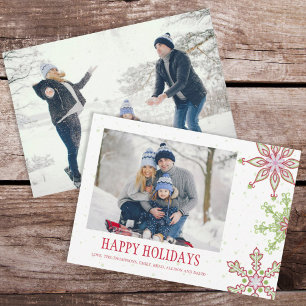 Holiday Cute Snowflake Whimsical Colourful 2 Photo Card