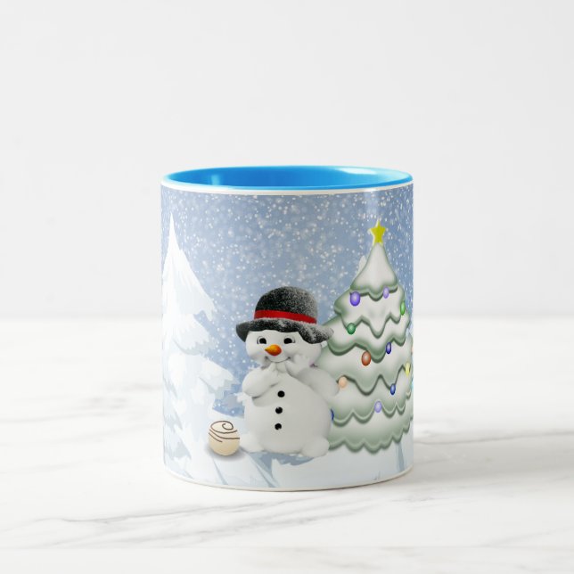 Holiday | Cute snowman chocolate woodland snow Two-Tone Coffee Mug (Center)