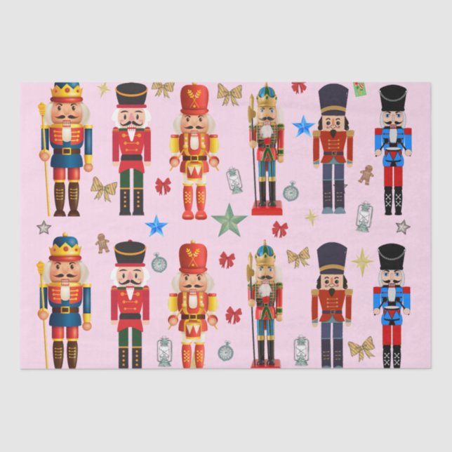 holiday cute toy soldier Nutcracker pattern pink Tissue Paper (Front)