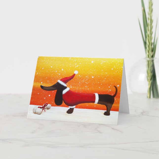 Holiday Dachshund and Dog Bone Christmas Gift Card (Front)