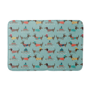 Holiday Dachshunds with Gifts and Sleds Pattern Bath Mat