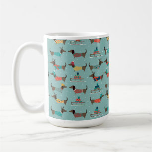 Holiday Dachshunds with Gifts and Sleds Pattern Coffee Mug