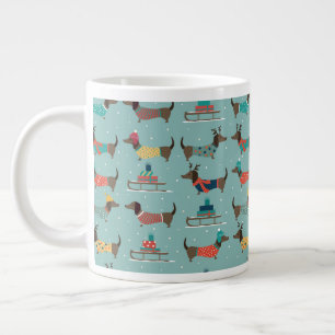 Holiday Dachshunds with Gifts and Sleds Pattern Large Coffee Mug