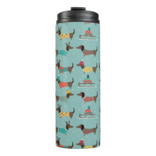 Holiday Dachshunds with Gifts and Sleds Pattern Thermal Tumbler