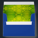 Holiday dark blue custom lime green circle art envelope<br><div class="desc">A dark blue envelope lined with bright, colourful, yellow, lime green bubble art photography helps you usher in both Hanukkah and Christmas. Feel the warmth and joy of the holiday season whenever you use this stunning, artsy envelope. Matching greeting cards, stickers, stamps, tote bags, serving trays, and other products are...</div>