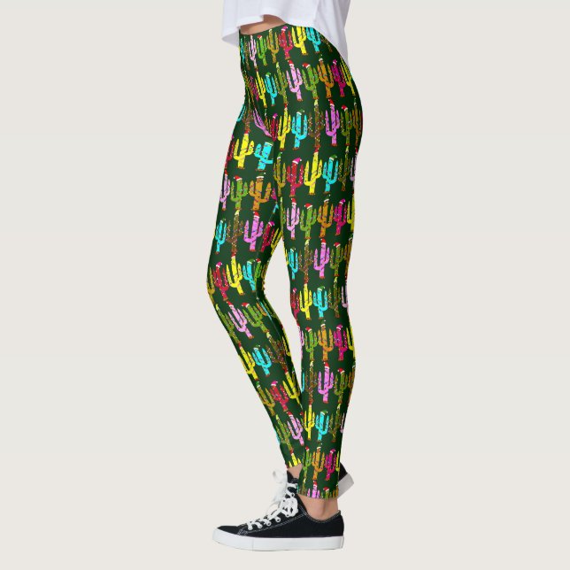 Holiday Decorated Cactus Christmas  Leggings (Left)