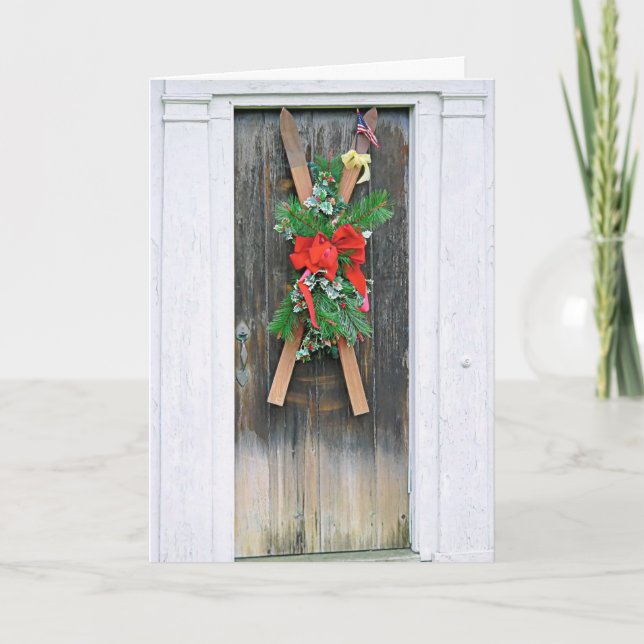 Holiday Decorated Skis Card (Front)