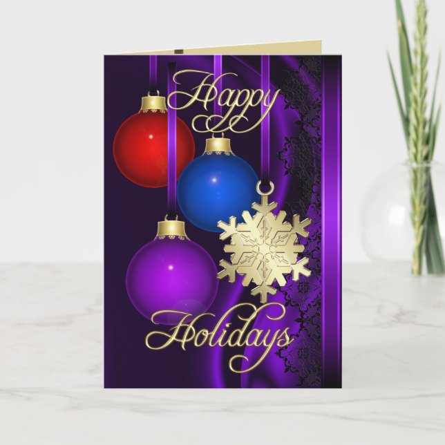 Holiday Decorations Purple Silk Gold Card (Front)
