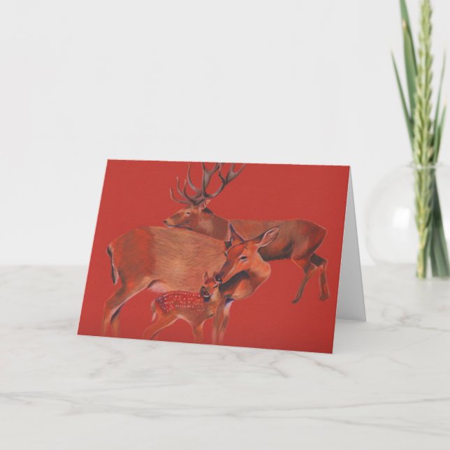 Holiday Deer Family Christmas Greeting Cards (Front)