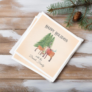 Holiday Deer in snow Personalised Napkin