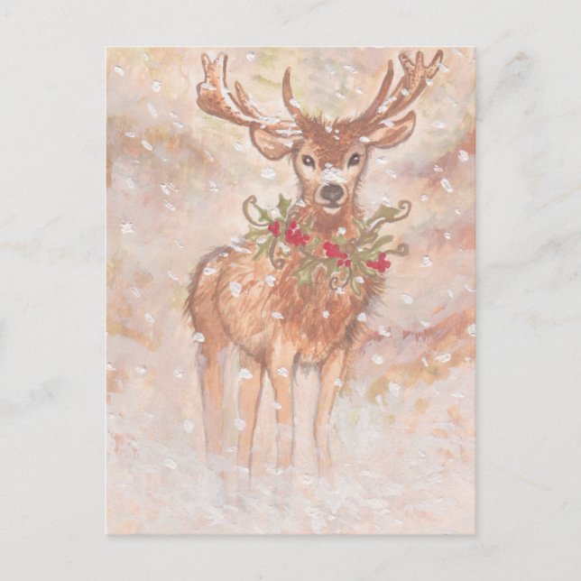 Holiday Deer in Snow Postcard (Front)