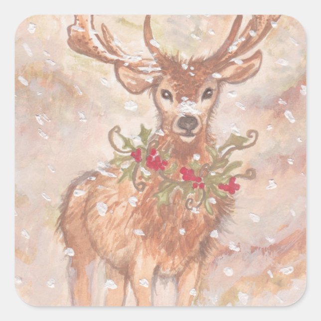 Holiday Deer in Snow Square Sticker (Front)