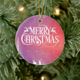 Holiday Deer Landscape Ceramic Ornament