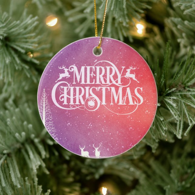 Holiday Deer Landscape Ceramic Ornament (Tree)