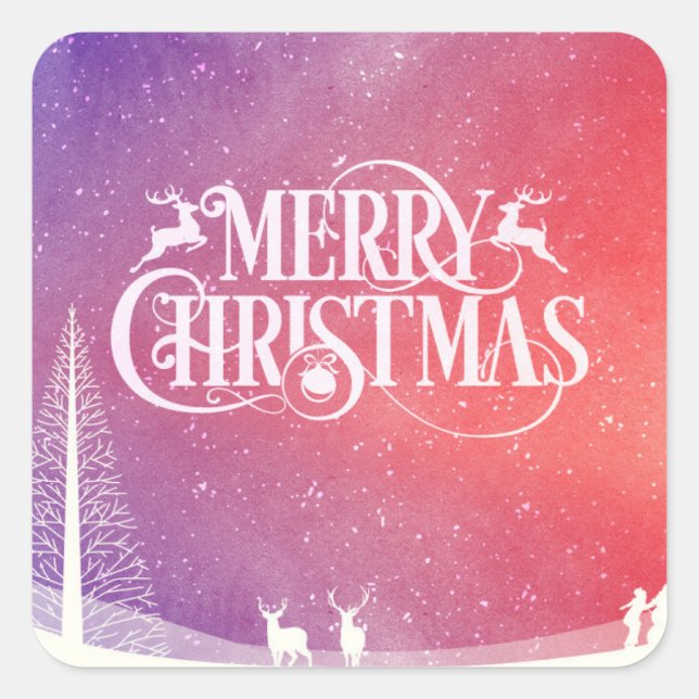 Holiday Deer Landscape Square Sticker (Front)