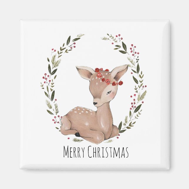 Holiday Deer Wreath Magnet (Front)