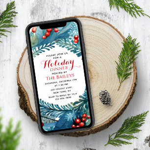 Holiday Dinner Elegant Christmas Floral Wreath Invitation